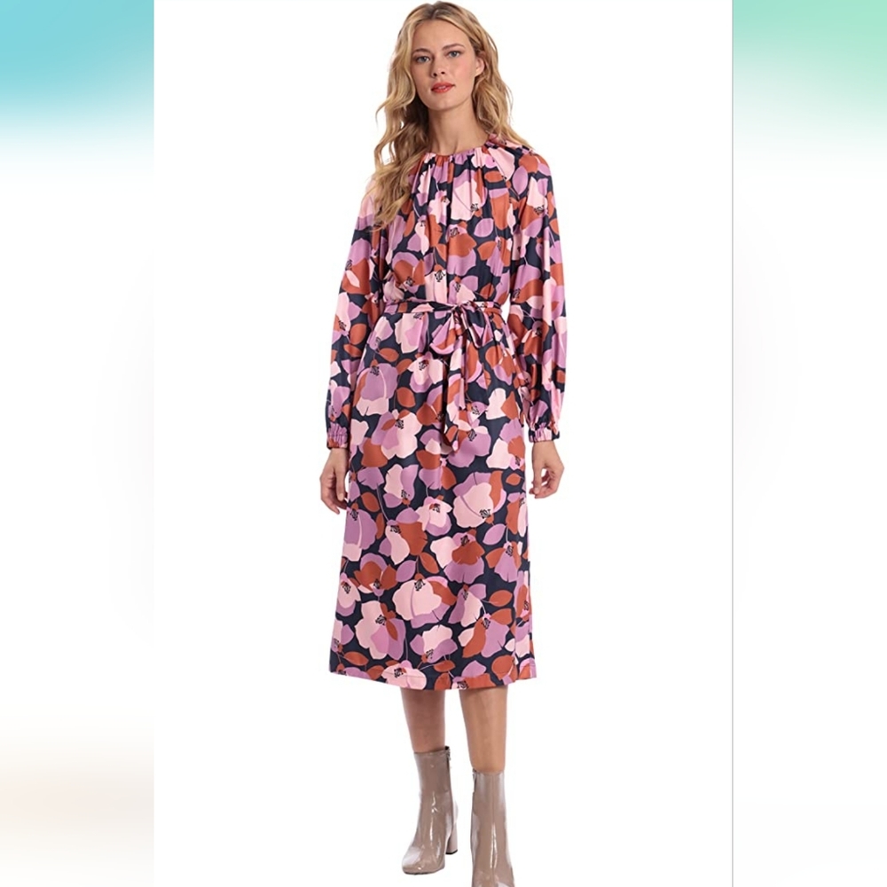 DONNA MORGAN NAVY ROSE FLORAL PRINT LONG SLEEVE DRESS